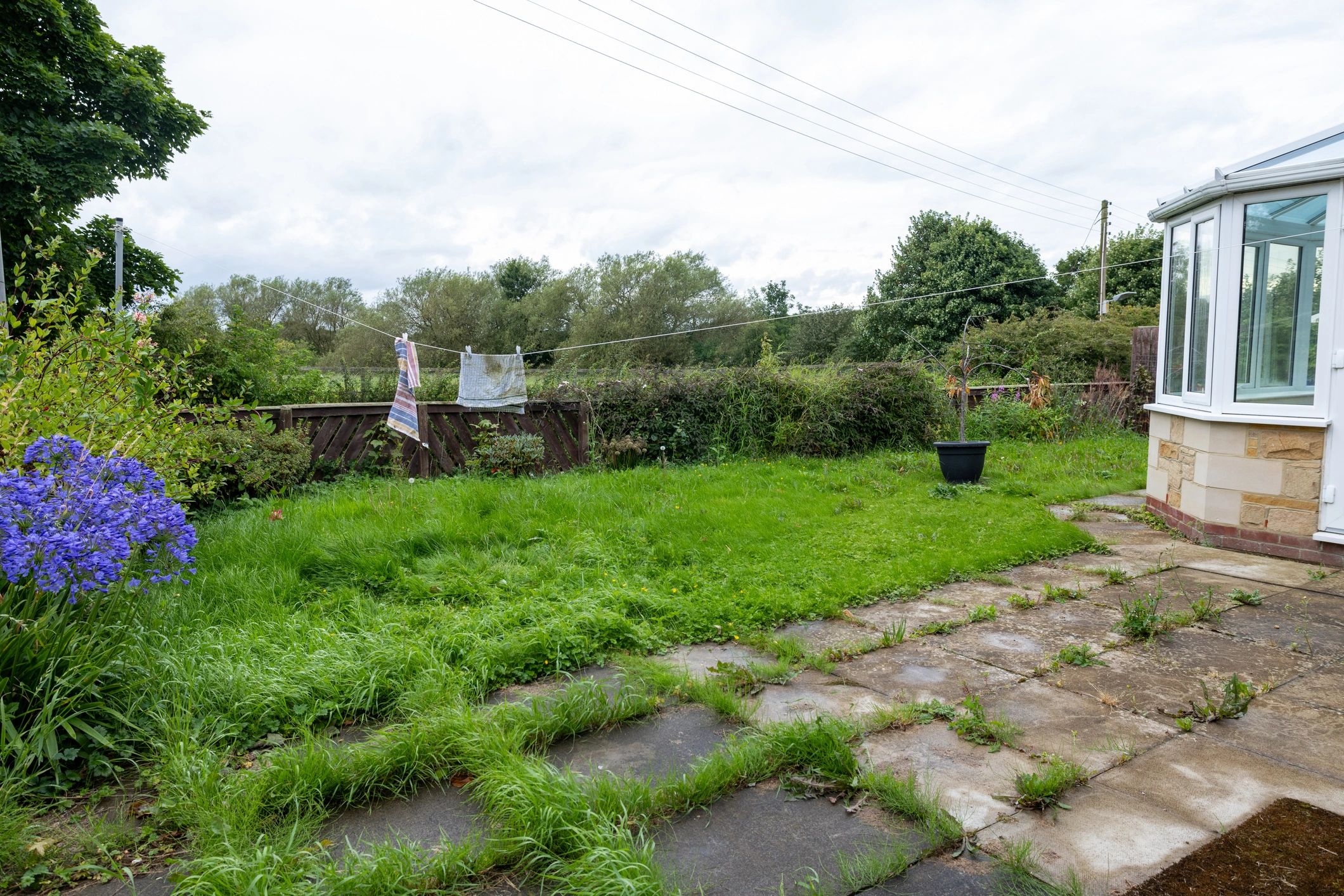 Garden setting behind a property