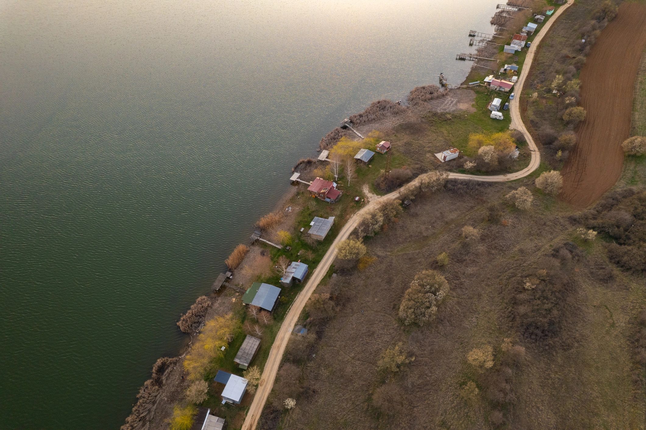 Small homes and cabins in a rural landscape