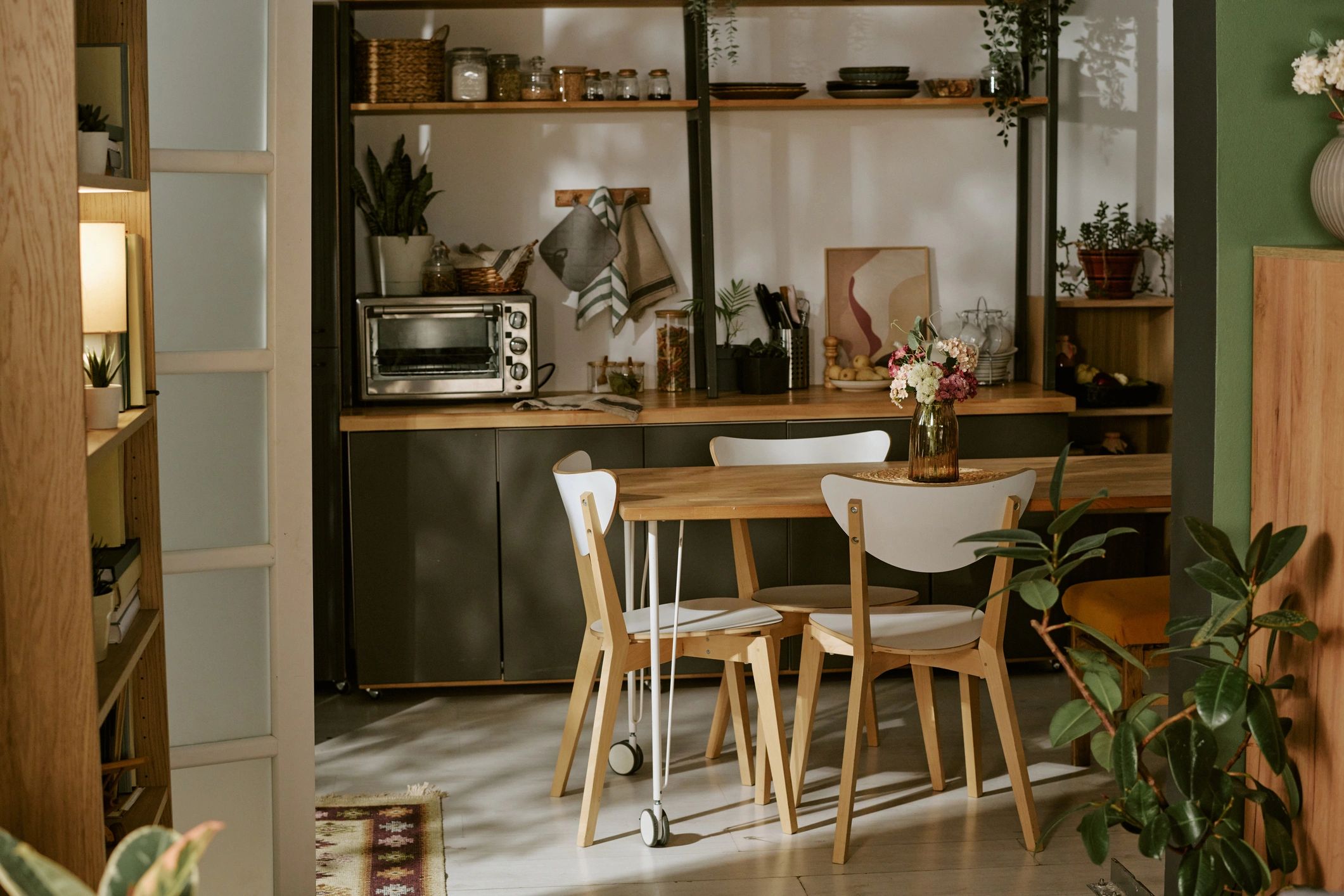 Warm modern interior showing comfortable tiny home living